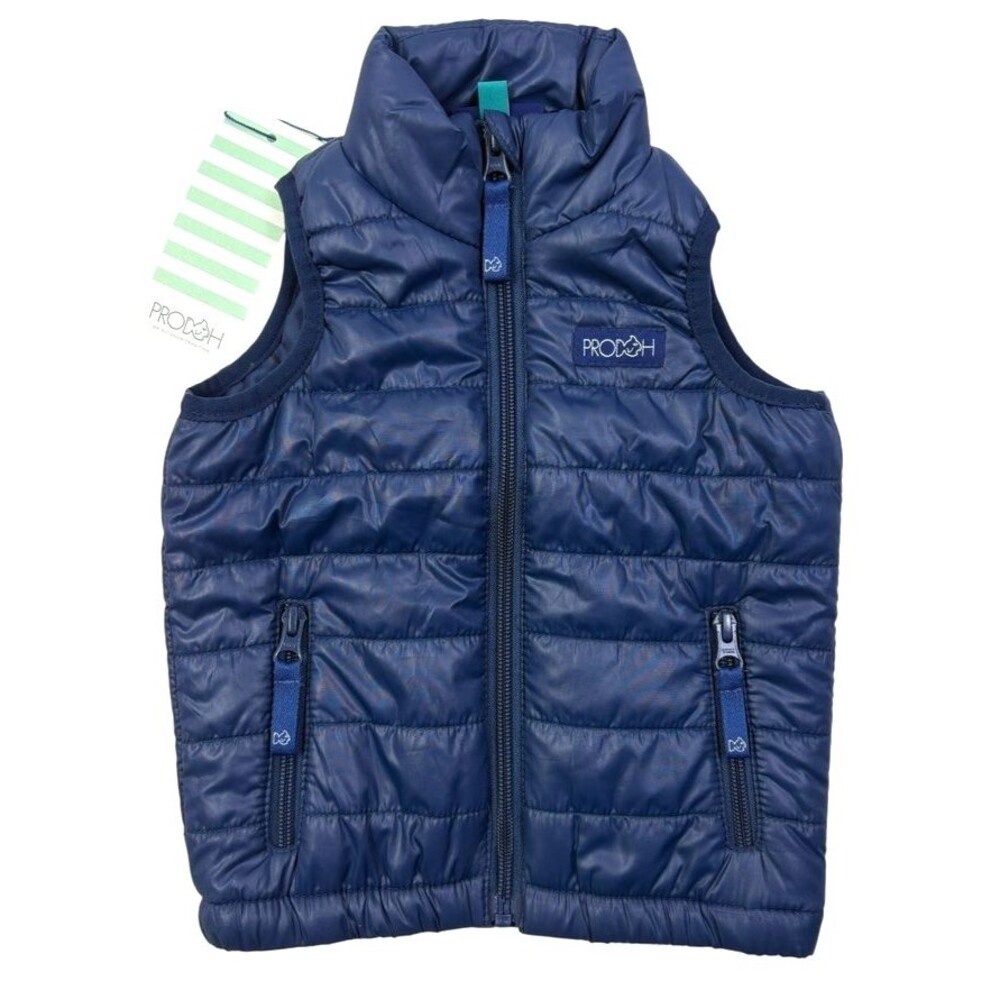 NWT PRODOH Boys Navy Blue Puffer Full Zip Vest Fish Print Lined 12 Months
